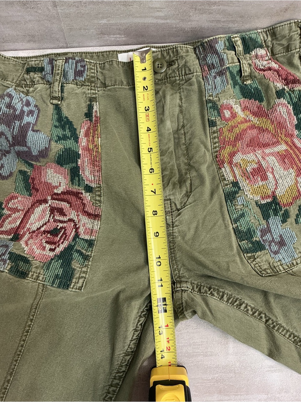 Anthropologie Floral Tapestry Pocket Pants Women Size 30 Olive Green Boho Artsy - Picture 9 of 10